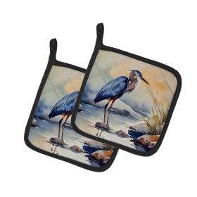 Nautical Collection Pair of Pot Holders (Design: Blue Heron 2850, size: 7.5HX7.5W)