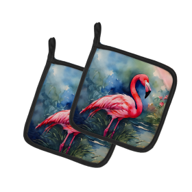 Nautical Collection Pair of Pot Holders (Design: Flamingo 2859, size: 7.5HX7.5W)