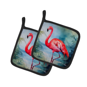 Nautical Collection Pair of Pot Holders (Design: Flamingo 2861, size: 7.5HX7.5W)