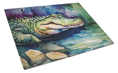 Watercolor Wildlife Glass Cutting Board (Dog Breed: Alligator 2865, size: large)