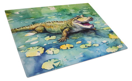 Watercolor Wildlife Glass Cutting Board (Dog Breed: Alligator 2866, size: large)