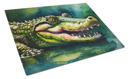 Watercolor Wildlife Glass Cutting Board (Dog Breed: Alligator 2867, size: large)