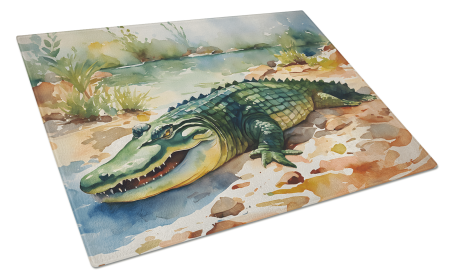 Watercolor Wildlife Glass Cutting Board (Dog Breed: Alligator 2868, size: large)