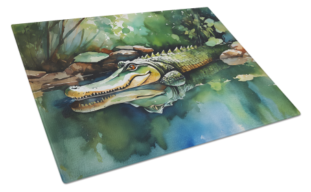 Watercolor Wildlife Glass Cutting Board (Dog Breed: Alligator 2869, size: large)