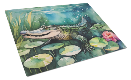 Watercolor Wildlife Glass Cutting Board (Dog Breed: Alligator 2870, size: large)