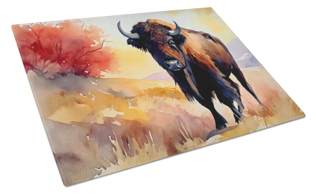 Watercolor Wildlife Glass Cutting Board (Dog Breed: American Bison 2872, size: large)