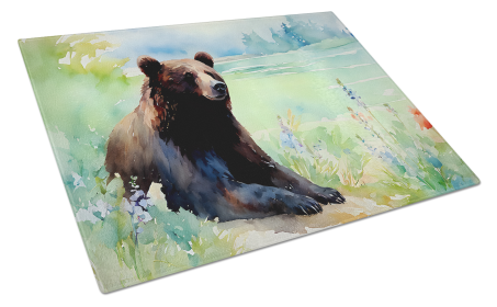 Watercolor Wildlife Glass Cutting Board (Dog Breed: American Black Bear 2875, size: large)