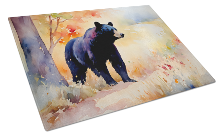 Watercolor Wildlife Glass Cutting Board (Dog Breed: American Black Bear 2876, size: large)