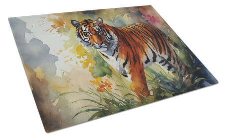 Watercolor Wildlife Glass Cutting Board (Dog Breed: Bengal Tiger 2877, size: large)