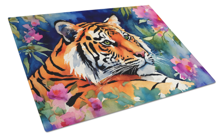 Watercolor Wildlife Glass Cutting Board (Dog Breed: Bengal Tiger 2880, size: large)