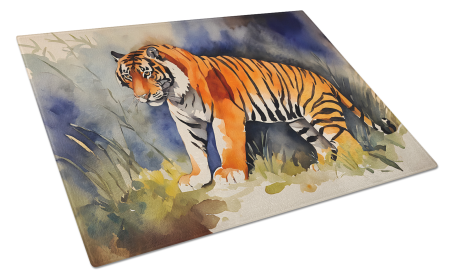Watercolor Wildlife Glass Cutting Board (Dog Breed: Bengal Tiger 2881, size: large)