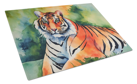 Watercolor Wildlife Glass Cutting Board (Dog Breed: Bengal Tiger 2882, size: large)