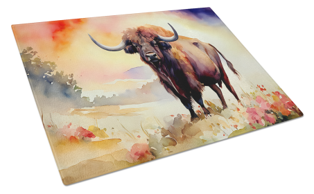 Watercolor Wildlife Glass Cutting Board (Dog Breed: Buffalo 2883, size: large)