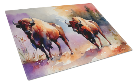 Watercolor Wildlife Glass Cutting Board (Dog Breed: Buffalo 2884, size: large)