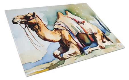 Watercolor Wildlife Glass Cutting Board (Dog Breed: Camel 2885, size: large)