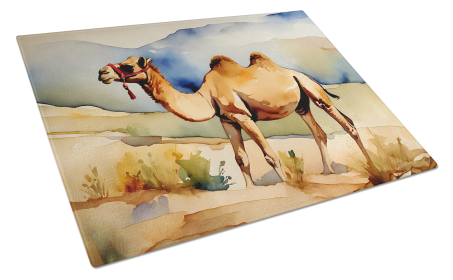 Watercolor Wildlife Glass Cutting Board (Dog Breed: Camel 2886, size: large)