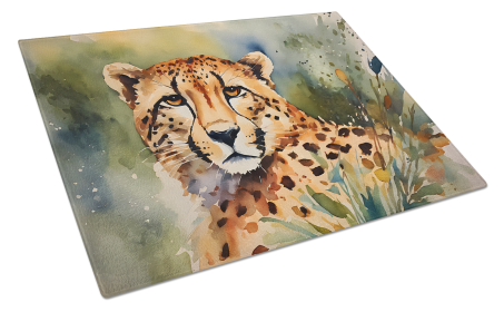 Watercolor Wildlife Glass Cutting Board (Dog Breed: Cheetah 2887, size: large)