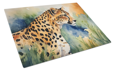 Watercolor Wildlife Glass Cutting Board (Dog Breed: Cheetah 2888, size: large)