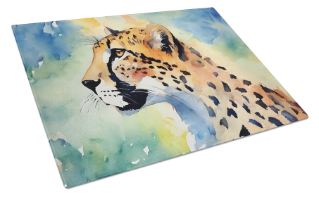 Watercolor Wildlife Glass Cutting Board (Dog Breed: Cheetah 2889, size: large)