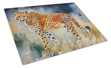 Watercolor Wildlife Glass Cutting Board (Dog Breed: Cheetah 2890, size: large)