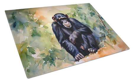 Watercolor Wildlife Glass Cutting Board (Dog Breed: Chimpanzee 2891, size: large)