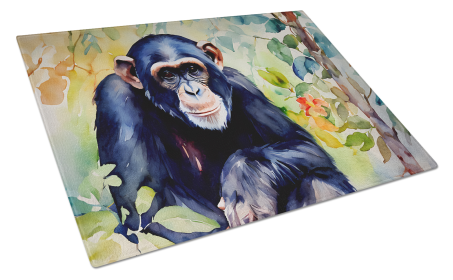 Watercolor Wildlife Glass Cutting Board (Dog Breed: Chimpanzee 2892, size: large)