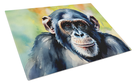 Watercolor Wildlife Glass Cutting Board (Dog Breed: Chimpanzee 2893, size: large)