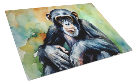Watercolor Wildlife Glass Cutting Board (Dog Breed: Chimpanzee 2894, size: large)