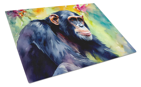 Watercolor Wildlife Glass Cutting Board (Dog Breed: Chimpanzee 2895, size: large)