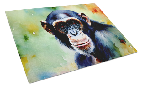 Watercolor Wildlife Glass Cutting Board (Dog Breed: Chimpanzee 2896, size: large)