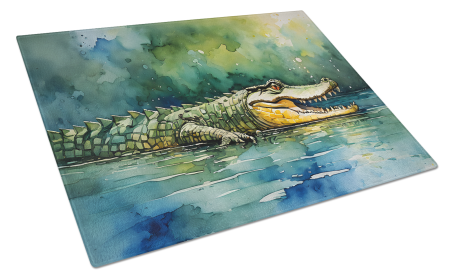 Watercolor Wildlife Glass Cutting Board (Dog Breed: Crocodile 2897, size: large)