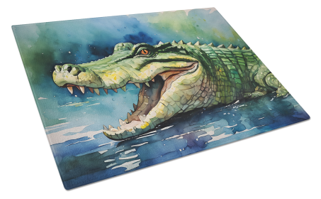 Watercolor Wildlife Glass Cutting Board (Dog Breed: Crocodile 2898, size: large)