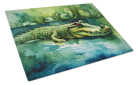 Watercolor Wildlife Glass Cutting Board (Dog Breed: Crocodile 2899, size: large)