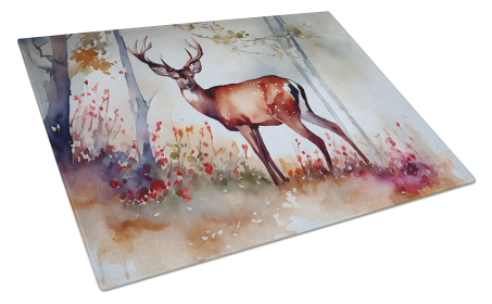 Watercolor Wildlife Glass Cutting Board (Dog Breed: Deer 2900, size: large)