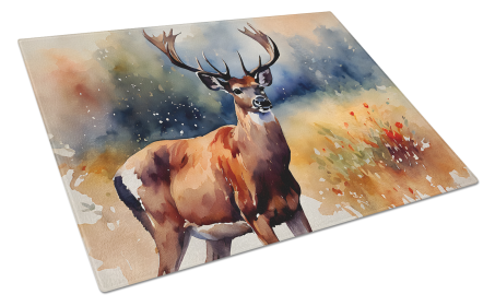 Watercolor Wildlife Glass Cutting Board (Dog Breed: Deer 2901, size: large)