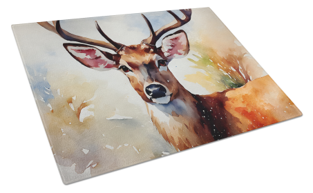 Watercolor Wildlife Glass Cutting Board (Dog Breed: Deer 2902, size: large)