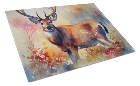 Watercolor Wildlife Glass Cutting Board (Dog Breed: Deer 2903, size: large)
