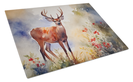 Watercolor Wildlife Glass Cutting Board (Dog Breed: Deer 2904, size: large)