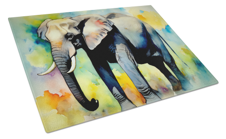 Watercolor Wildlife Glass Cutting Board (Dog Breed: Elephant 2905, size: large)