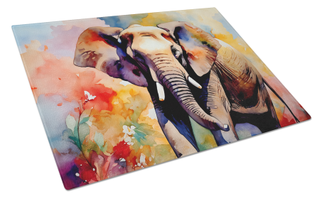 Watercolor Wildlife Glass Cutting Board (Dog Breed: Elephant 2906, size: large)