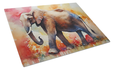 Watercolor Wildlife Glass Cutting Board (Dog Breed: Elephant 2907, size: large)