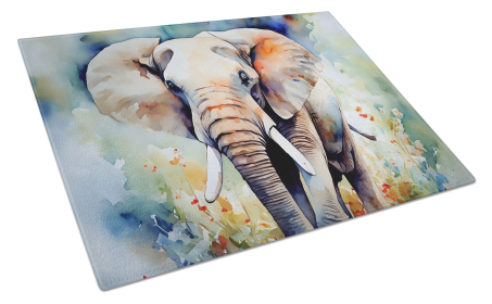 Watercolor Wildlife Glass Cutting Board (Dog Breed: Elephant 2908, size: large)
