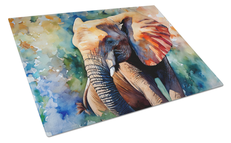 Watercolor Wildlife Glass Cutting Board (Dog Breed: Elephant 2909, size: large)