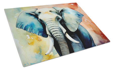Watercolor Wildlife Glass Cutting Board (Dog Breed: Elephant 2910, size: large)