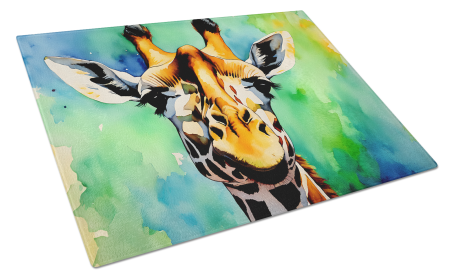 Watercolor Wildlife Glass Cutting Board (Dog Breed: Giraffe 2911, size: large)