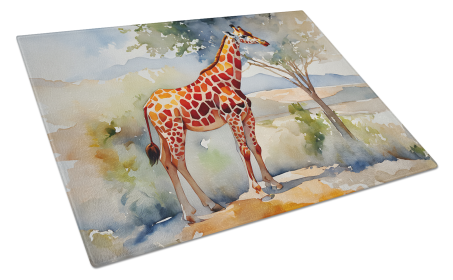 Watercolor Wildlife Glass Cutting Board (Dog Breed: Giraffe 2912, size: large)