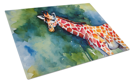 Watercolor Wildlife Glass Cutting Board (Dog Breed: Giraffe 2913, size: large)