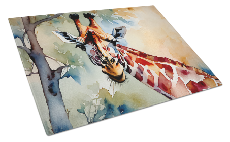 Watercolor Wildlife Glass Cutting Board (Dog Breed: Giraffe 2914, size: large)