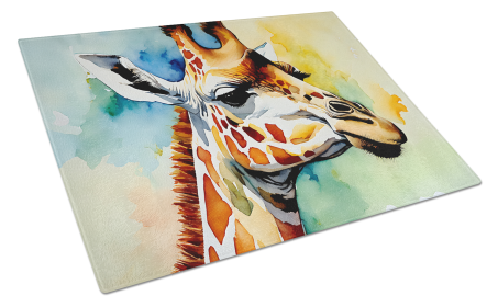 Watercolor Wildlife Glass Cutting Board (Dog Breed: Giraffe 2915, size: large)