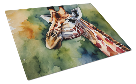 Watercolor Wildlife Glass Cutting Board (Dog Breed: Giraffe 2916, size: large)